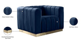 Marlon Velvet Chair - Luxurious Comfort with Channel Tufting and Elegant Brushed Gold Base Design