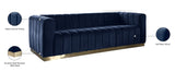 Marlon Velvet Sofa - Luxurious Channel Tufted Seating with Brushed Gold Base for Modern Elegance