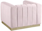 Marlon Velvet Chair - Luxurious Comfort with Channel Tufting and Elegant Brushed Gold Base Design