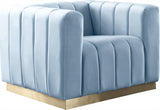 Marlon Velvet Chair - Luxurious Comfort with Channel Tufting and Elegant Brushed Gold Base Design