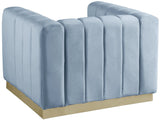 Marlon Velvet Chair - Luxurious Comfort with Channel Tufting and Elegant Brushed Gold Base Design