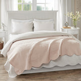 Oversized Quilted Scallope Edge Throw Blanket, Blush