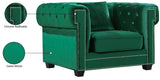 Bowery Contemporary Chair with Tufted Velvet Upholstery, Chrome Nailheads, and Cozy Throw Pillows