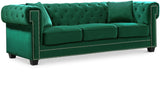 Bowery Velvet Contemporary Sofa with Plush Tufted Design, Nailhead Trim, and Throw Pillows Included