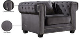 Bowery Contemporary Chair with Tufted Velvet Upholstery, Chrome Nailheads, and Cozy Throw Pillows