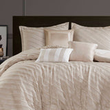 7-pcs Diagonal Stripes Raised Jacquard Comforter Set, Beige