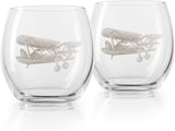 (EU ONLY) Whiskey-Dekanter-Set und Gläser, antikes Holz-Flugzeug