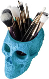 Skull Makeup Brush Holder, Pen Holder, Vanity, Desk (Blue)