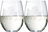 Set of 2 Pug Dog Stemless Wine Glasses