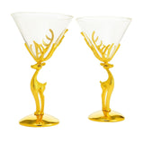 Golden Standing stag martini glasses set of 2