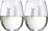 Set of 2 Boston Terrier Dog Stemless Wine Glasses