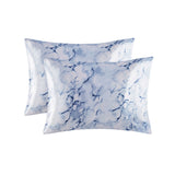 Wrinkle Free Marble Printed Satin Sheet Set, Blue