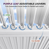 PURPLE LEAF Caesar LED Louvered Pergola with Integrated Solar Strip Lights Adjustable Aluminum Louvers Wind Resistant Pergolas for Patio Dining Deck Garden Yard White