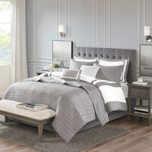 Wholesale Border 8-Piece Comforter and Coverlet Set, Grey
