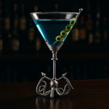 Pewter Kraken Octopus Martini Glass with Anchor Base, Nautical Cocktail Glass