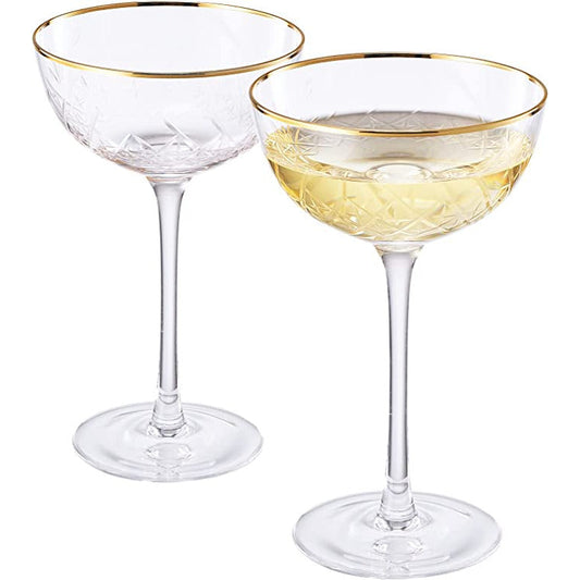 Vintage Art Deco Luxury Coupe Glasses | Set of 2 | 8 oz