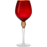 Large Diamond Wine Glasses, 10" H Gold Rim Rhinestone (4, Red)