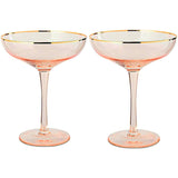 Colored Blush Pink & Gilded Rim Coupe Glass, Large 9oz