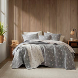 3 Piece Reversible Rustic Coverlet Set, Grey