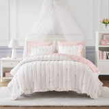 Soft Bow Embroidered Quilt Mini Set, Pink