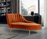 Margo Velvet Lounge Chaise with Gold Stainless Steel Legs and Curved Design for Modern Homes