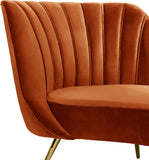 Margo Velvet Lounge Chaise with Gold Stainless Steel Legs and Curved Design for Modern Homes