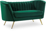 Margo Velvet Loveseat with Gold Stainless Steel Legs – Luxurious Contemporary Design for Home Elegance