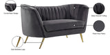 Margo Velvet Loveseat with Gold Stainless Steel Legs – Luxurious Contemporary Design for Home Elegance