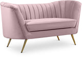 Margo Velvet Loveseat with Gold Stainless Steel Legs – Luxurious Contemporary Design for Home Elegance
