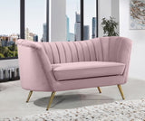 Margo Velvet Loveseat with Gold Stainless Steel Legs – Luxurious Contemporary Design for Home Elegance