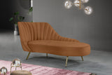 Margo Saddle Velvet Chaise – Luxurious Contemporary Lounge Sofa with Gold Legs & Curved Back Design