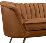 Margo Saddle Velvet Loveseat - Luxurious Plush Upholstery, Gold Legs, Modern Design for Your Home