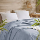 Diamond Jacquard Soft Bamboo Cotton Blanket, Light Blue