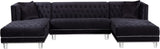Moda Luxurious Contemporary 3-Piece Sectional Sofa with Double Chaise and Acrylic Lucite Legs