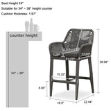 PURPLE LEAF Modern Bar Stools Aluminum Bar Stool with Cushion for Indoor and Outdoor, Kitchen Island