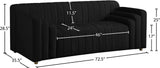 Naya Contemporary Loveseat with Deep Channel Tufting and Gold Metal Legs for Modern Living Spaces