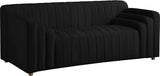 Naya Contemporary Loveseat with Deep Channel Tufting and Gold Metal Legs for Modern Living Spaces