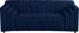 Naya Contemporary Loveseat with Deep Channel Tufting and Gold Metal Legs for Modern Living Spaces