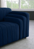 Naya Contemporary Loveseat with Deep Channel Tufting and Gold Metal Legs for Modern Living Spaces