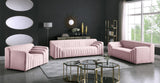 Naya Contemporary Loveseat with Deep Channel Tufting and Gold Metal Legs for Modern Living Spaces