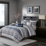 Jacquard Stripe Mosaic 7-Piece Comforter Set, Navy Blue