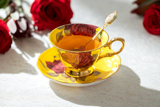 Gold Yellow Rose Bone China Tea Cup & Saucer