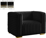 Ravish Contemporary Chair with Deep Channel Tufting and Gold & Chrome Legs for Modern Living Spaces