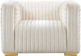 Ravish Contemporary Chair with Deep Channel Tufting and Gold & Chrome Legs for Modern Living Spaces