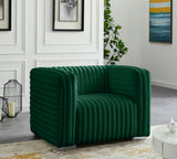 Ravish Contemporary Chair with Deep Channel Tufting and Gold & Chrome Legs for Modern Living Spaces