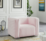 Ravish Contemporary Chair with Deep Channel Tufting and Gold & Chrome Legs for Modern Living Spaces