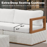 PURPLE LEAF Griffin U-shaped Patio Conversation Set White with Cushion Pillows Ottoman and Premium Leather for Gathering Entertaining