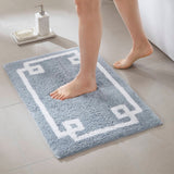 High Pile Bordered Bathroom Rug, Blue