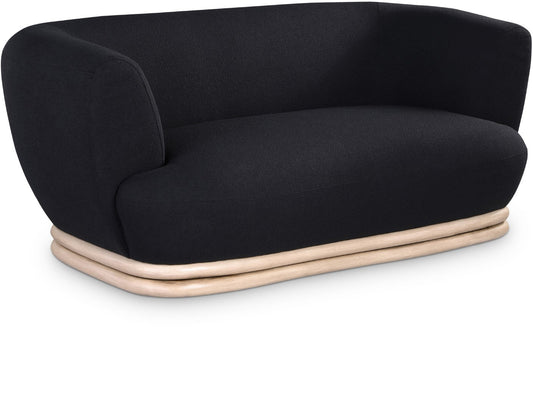 Kipton Mid-Century Modern Loveseat with Elegant Curved Back and Natural Oak Frame for Living Room