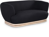 Kipton Mid-Century Modern Loveseat with Elegant Curved Back and Natural Oak Frame for Living Room